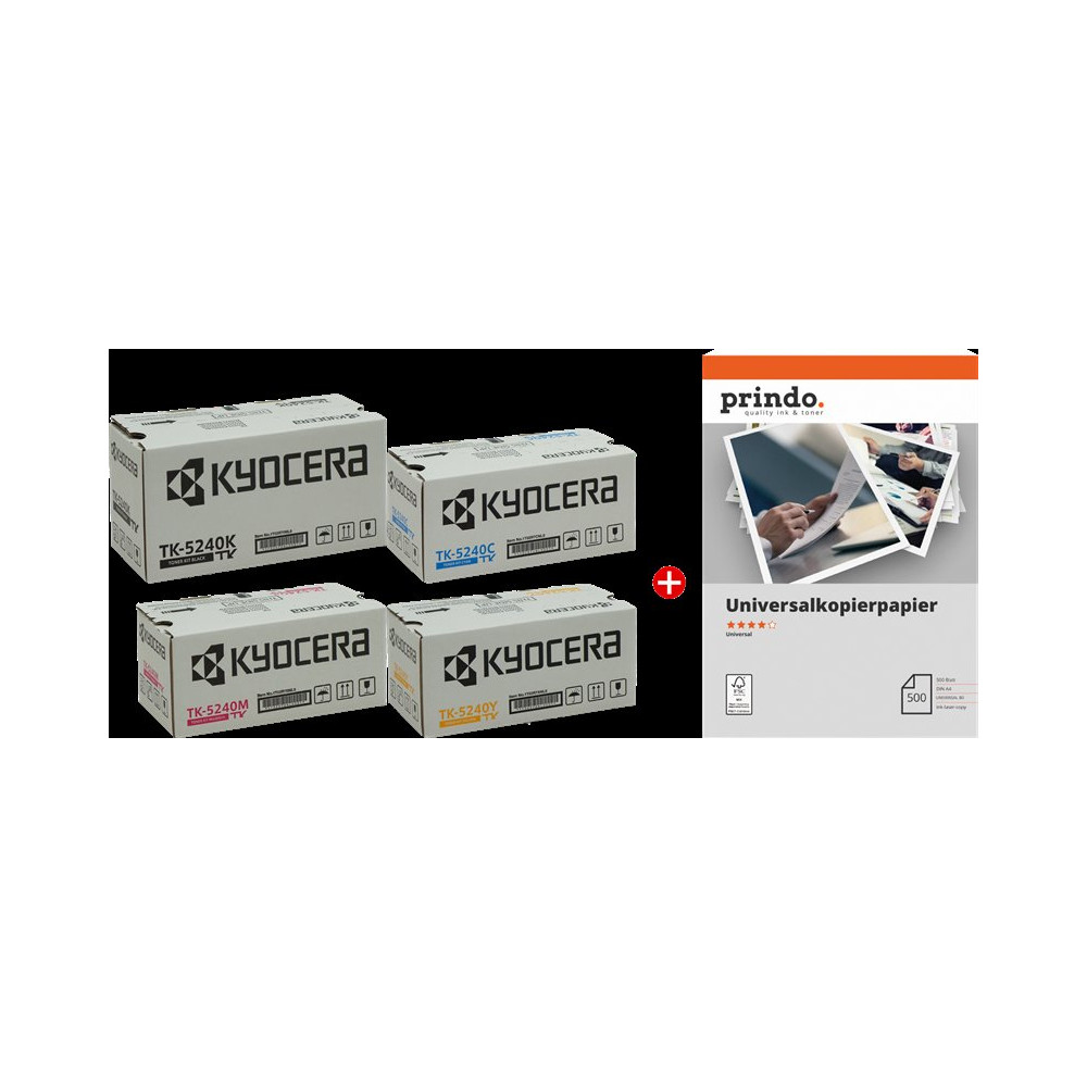 Kyocera TK-5240 MCVP 02 nero / ciano / magenta / giallo Value Pack (+ Prindo Universal Papier 500 Blatt)