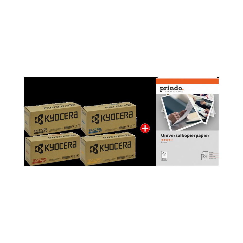 Kyocera TK-5270 MCVP 01 nero / ciano / magenta / giallo Value Pack (+ Prindo Universal Papier 500 Blatt)