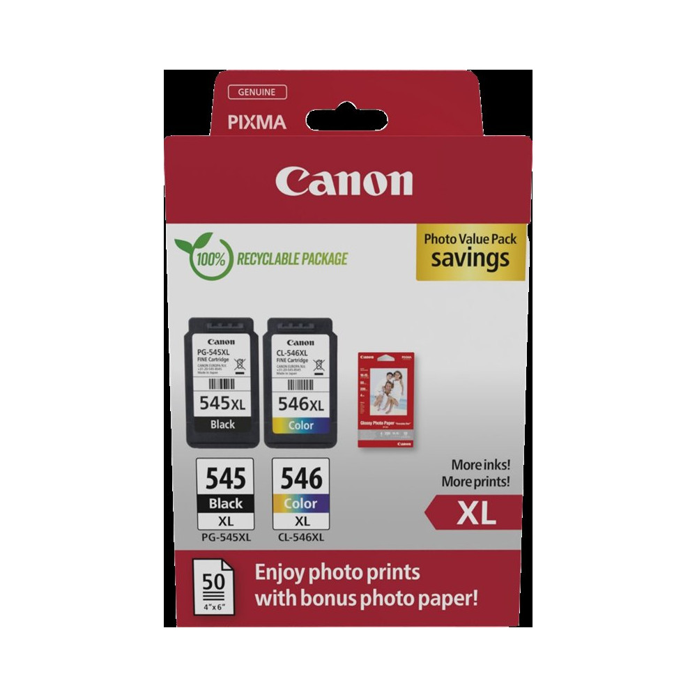 Canon PG-545XL + CL-546XL nero / differenti colori Value Pack (+ 10x15 cm Fotopapier 50 Blatt)