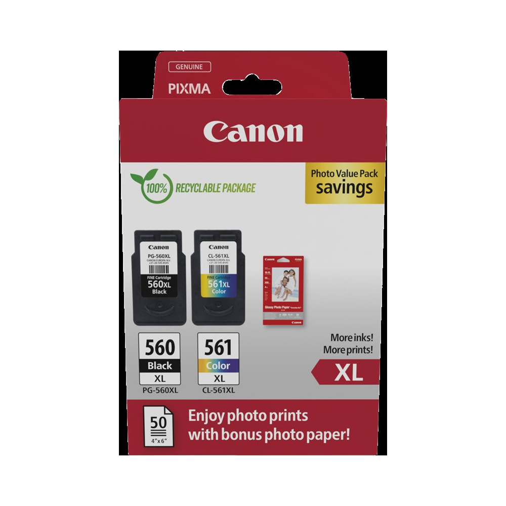 Canon PG-560XL+CL-561XL nero / differenti colori Value Pack (+ 10x15 cm Fotopapier 50 Blatt)