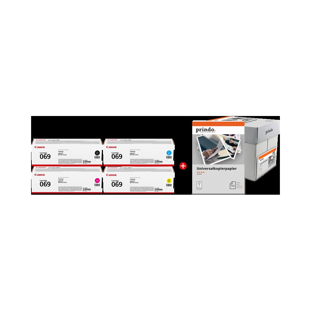 Canon 069 MCVP nero / ciano / magenta / giallo / Bianco Value Pack (+ Prindo Universal Papier 2500 Blatt)