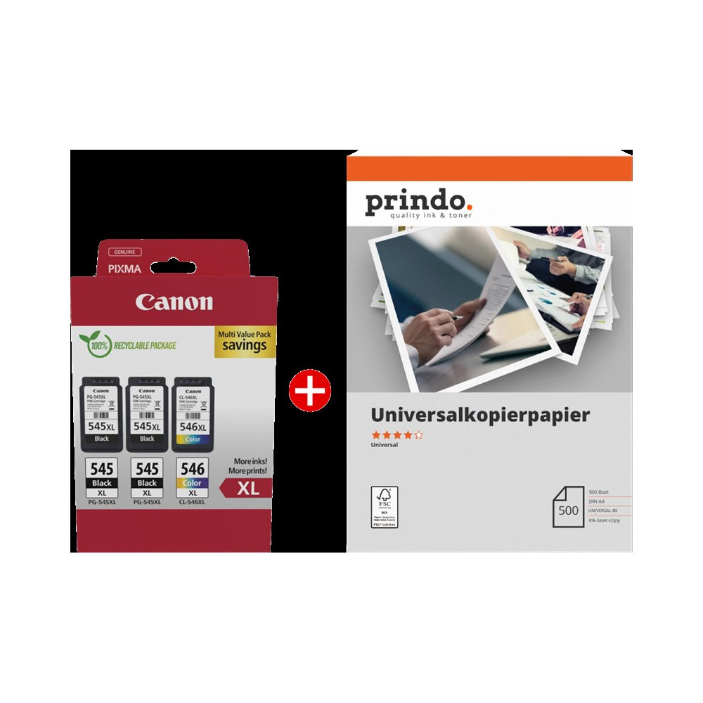 Canon PG-545XL+CL-546XL MCVP nero / differenti colori / Bianco Value Pack (+ Prindo Universal Papier 500 Blatt)