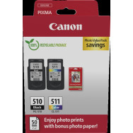 Canon PG-510+CL-511 nero / differenti colori / Bianco Value Pack (+ 10x15 cm Fotopapier 50 Blatt)