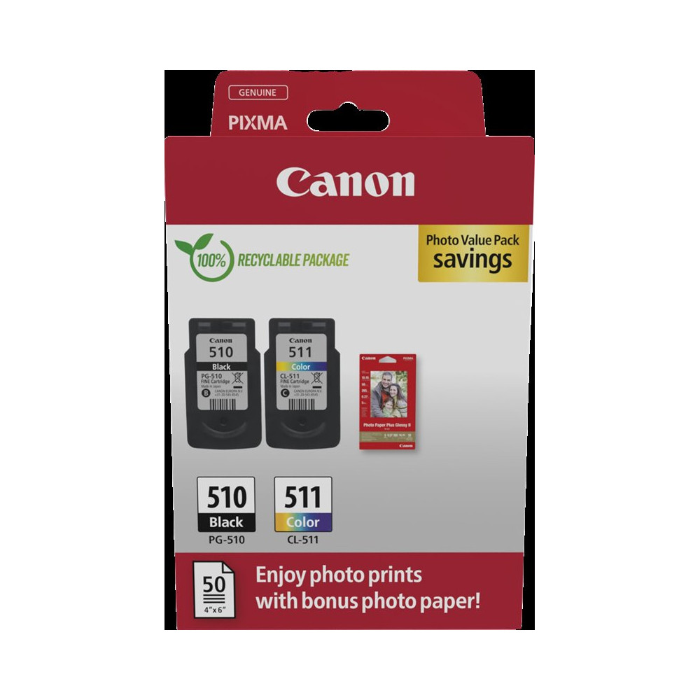 Canon PG-510+CL-511 nero / differenti colori / Bianco Value Pack (+ 10x15 cm Fotopapier 50 Blatt)