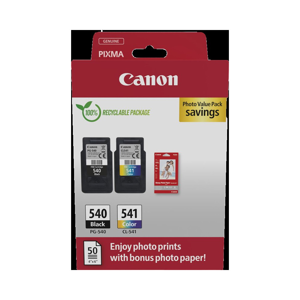 Canon PG-540+CL-541 nero / differenti colori / Bianco Value Pack (+ 10x15 cm Fotopapier 50 Blatt)