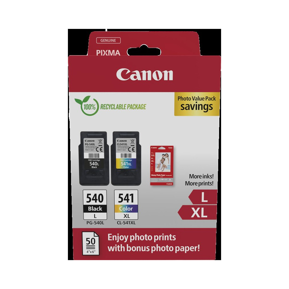Canon PG-540L+CL-541XL nero / differenti colori Value Pack (+ 10x15 cm Fotopapier 50 Blatt)