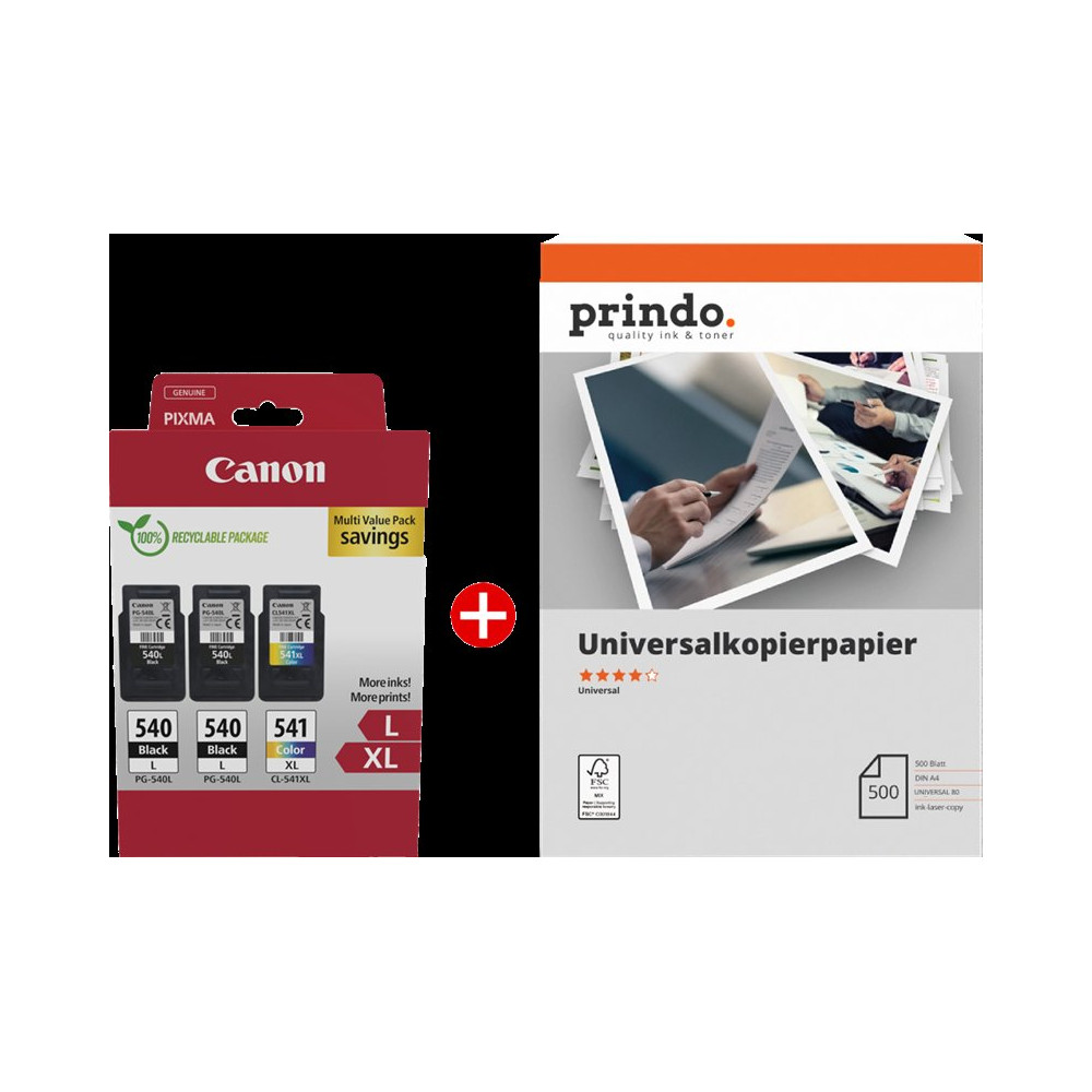 Canon PG-540L+CL-541XL MCVP nero / differenti colori / Bianco Value Pack (+ Prindo Universal Papier 500 Blatt)