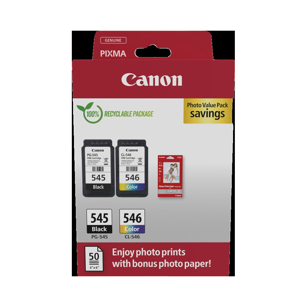 Canon PG-545 + CL-546 nero / differenti colori / Bianco Value Pack (+ 10x15 cm Fotopapier 50 Blatt)