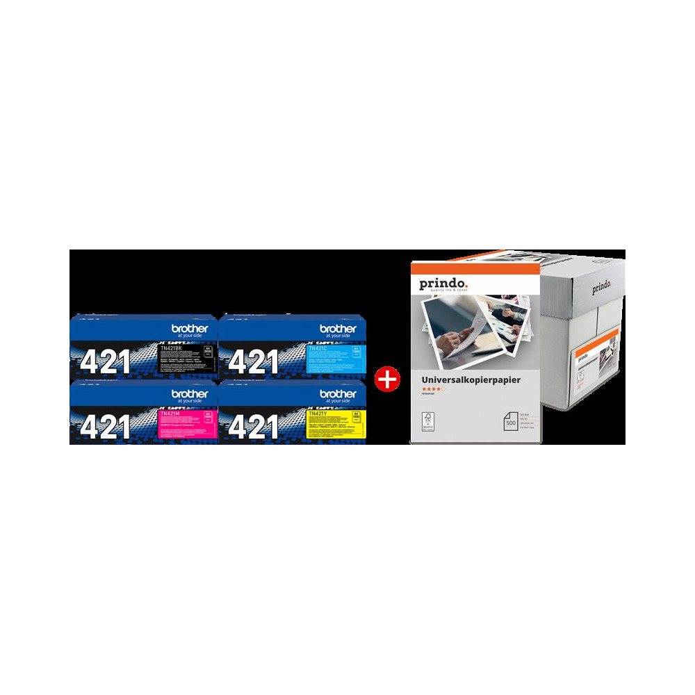 Brother TN-421 MCVP nero / ciano / magenta / giallo / Bianco Value Pack (+ Prindo Universal Papier 2500 Blatt)