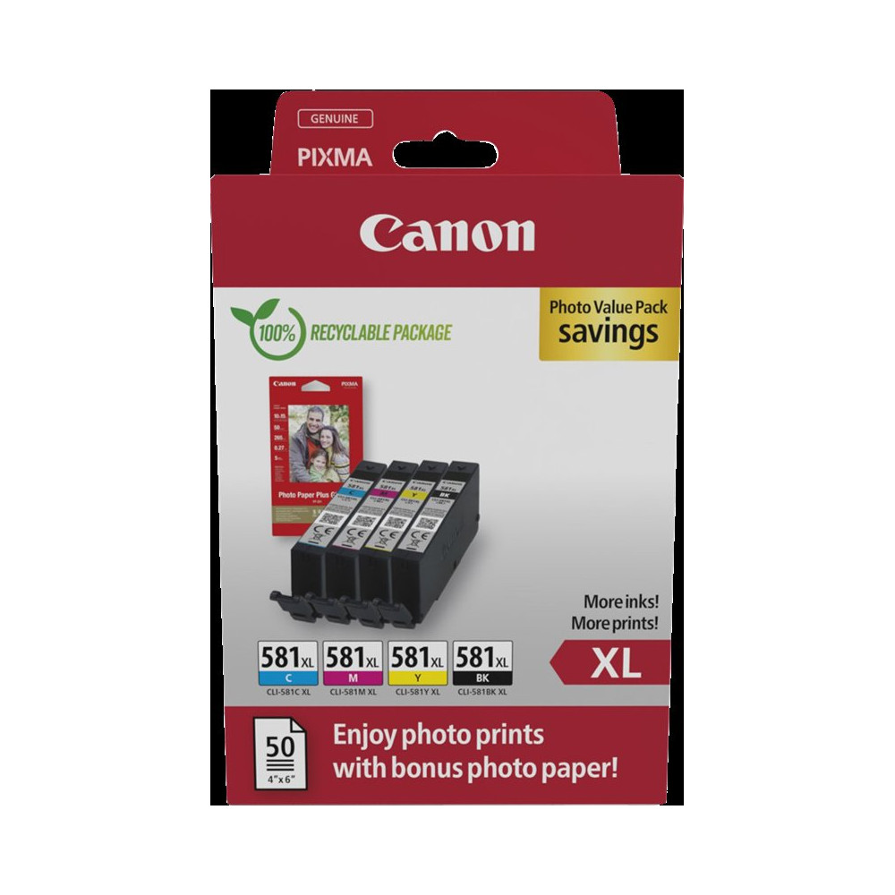 Canon CLI-581 XL nero / ciano / magenta / giallo Value Pack (+ 10x15 cm Fotoglanzpapier Plus II 50 Blatt)