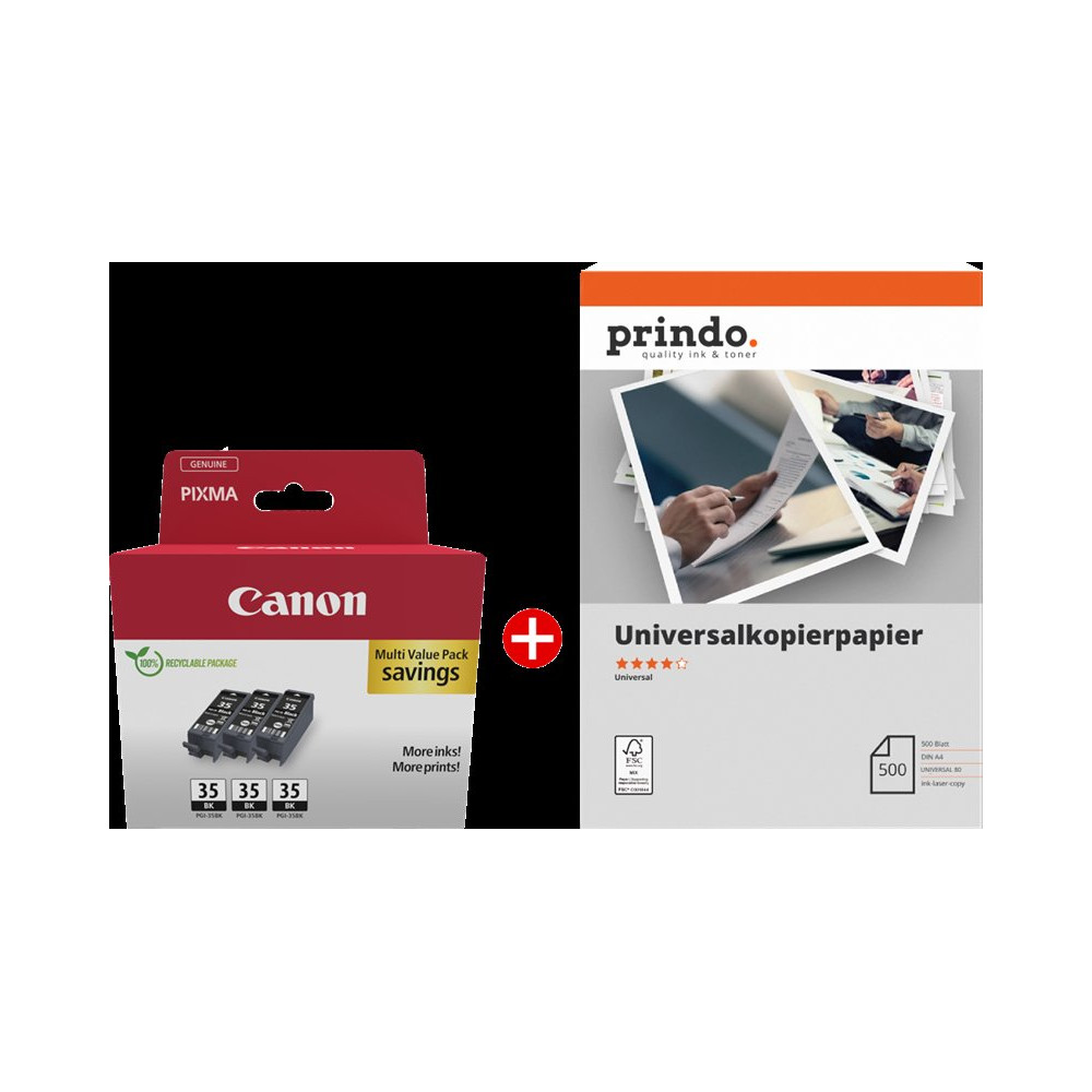 Canon PGI-35BK 3er MCVP nero / Bianco Value Pack (+ Prindo Universal Papier 500 Blatt)